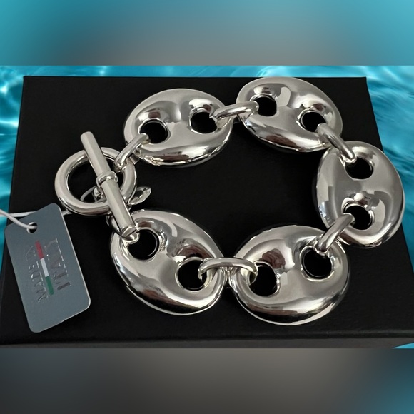 New Mia Fiore Sterling Silver Plated Bronze Puffy Mariner Link Bracelet Italy - Picture 11 of 16